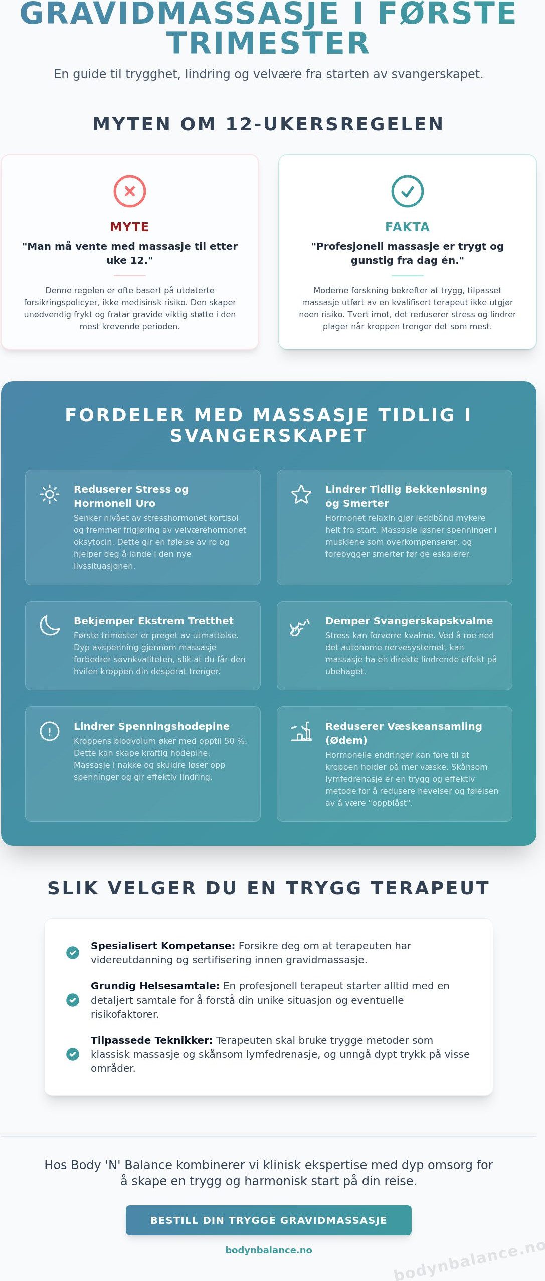 Trygg massasje i første trimester: En komplett guide for gravide i 2026