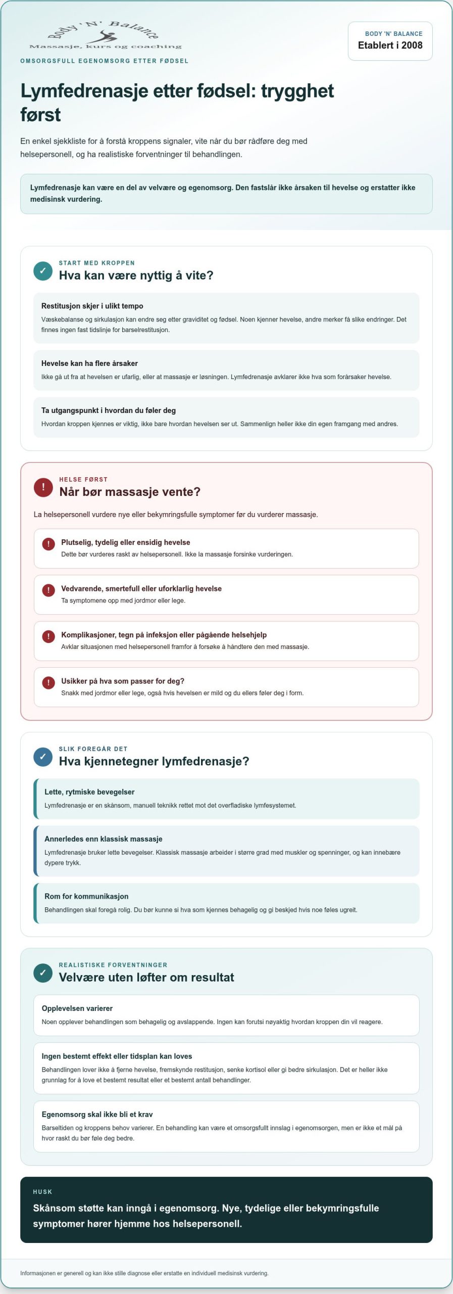 Lymfedrenasje etter fødsel: trygg støtte til kroppens restitusjon